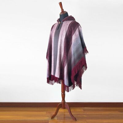 Cangaghua - Lightweight Baby Alpaca Fringed Hooded Poncho - Burgundy - Unisex