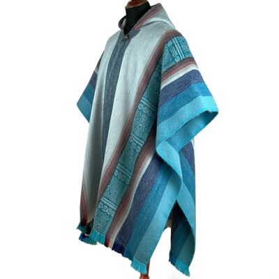 Chobshi - Lightweight Baby Alpaca Wool Hooded Poncho - Turquoise Blue - unisex