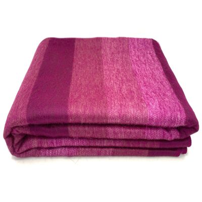 Chontamarca - Baby Alpaca Wool Throw Blanket / Sofa Cover - Queen 90" x 65" - Thick Stripes Pattern Fuchsia/Pink