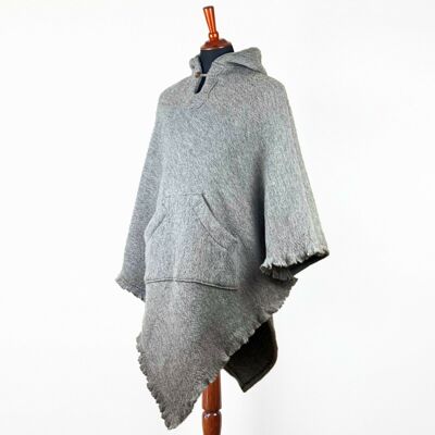 Extra Large Surfers Poncho with hood and pocket llama wool - GRAY