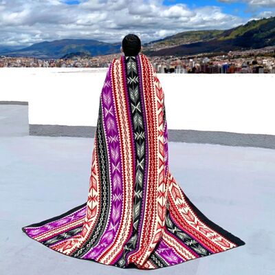 Guambupe - Baby Alpaca Blanket - Extra Large - Aztec Southwest Pattern - Purple