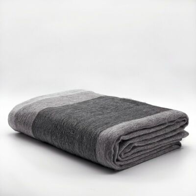 Gullian - Baby Alpaca Wool Throw Blanket / Sofa Cover - Queen 95" x 65" - Shades of Gray Thick Striped Pattern