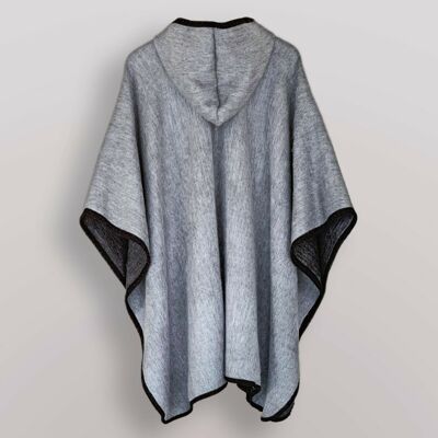Lightweight Baby Alpaca Wool Unisex Hooded Cape Poncho - Solid Gray