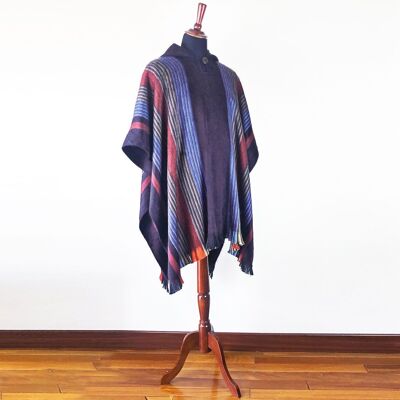 Lightweight Baby Alpaca Wool Unisex Hooded Poncho Pullover - Deep Purple