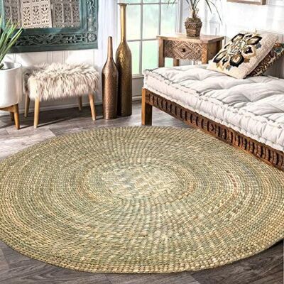organic handwoven petate wild tule rush straw round rug/floor mat 5' feet diameter