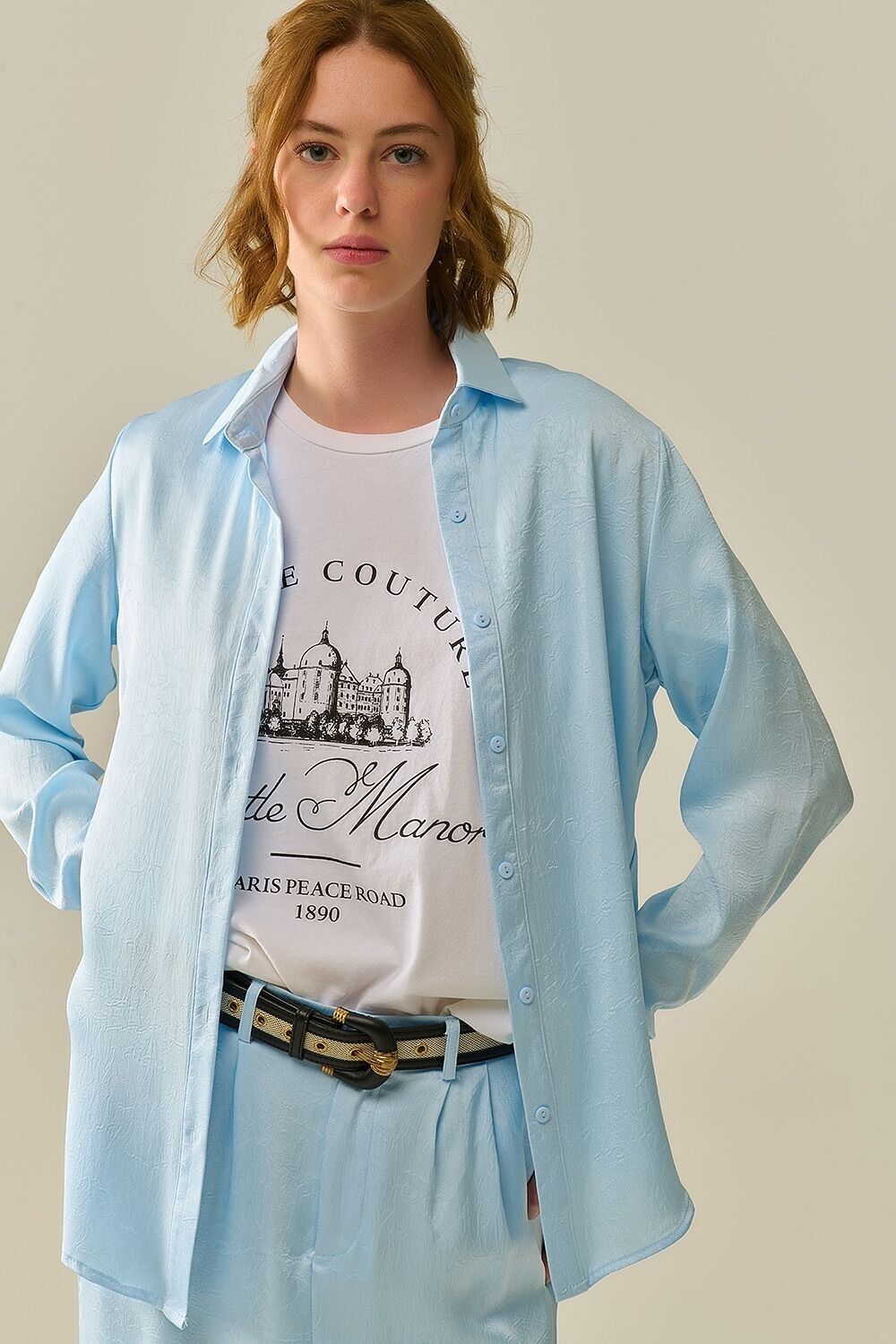 Baby Blue Buttoned Shirt in satin