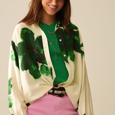 Camicia rilassata con stampa di grandi fiori in verde