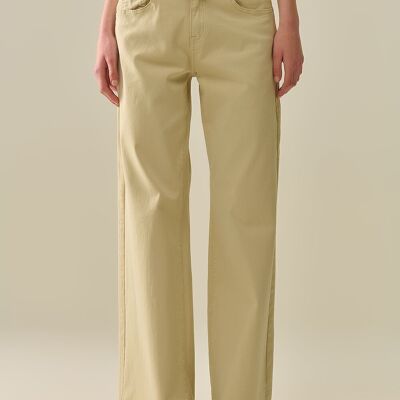 Pantaloni dritti beige a gamba larga