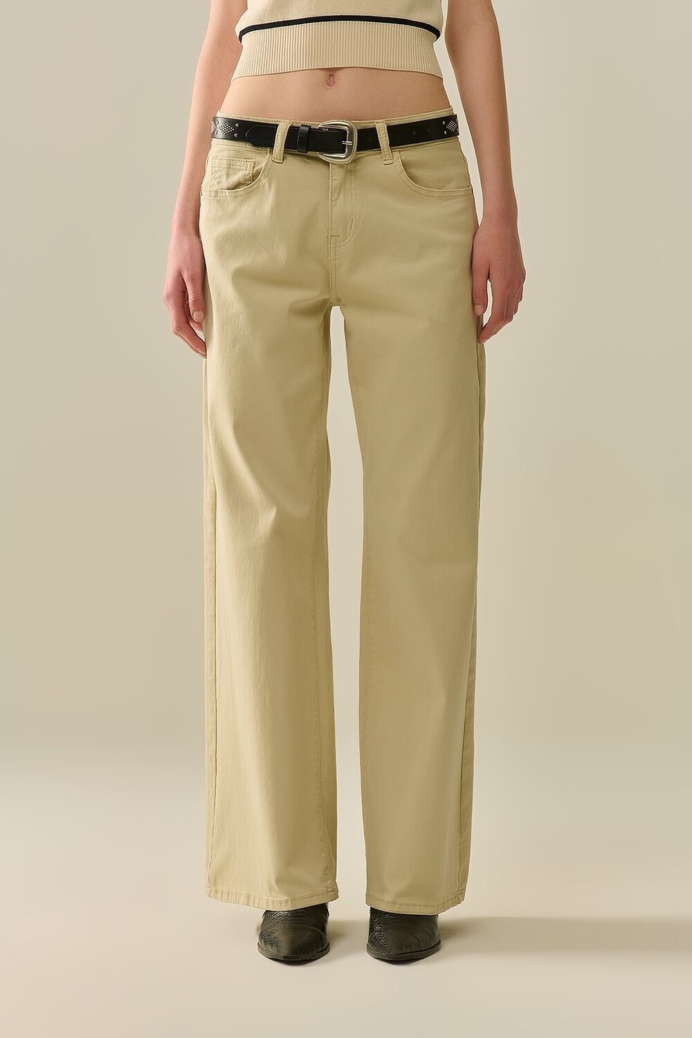Beige Straight Pants wide leg
