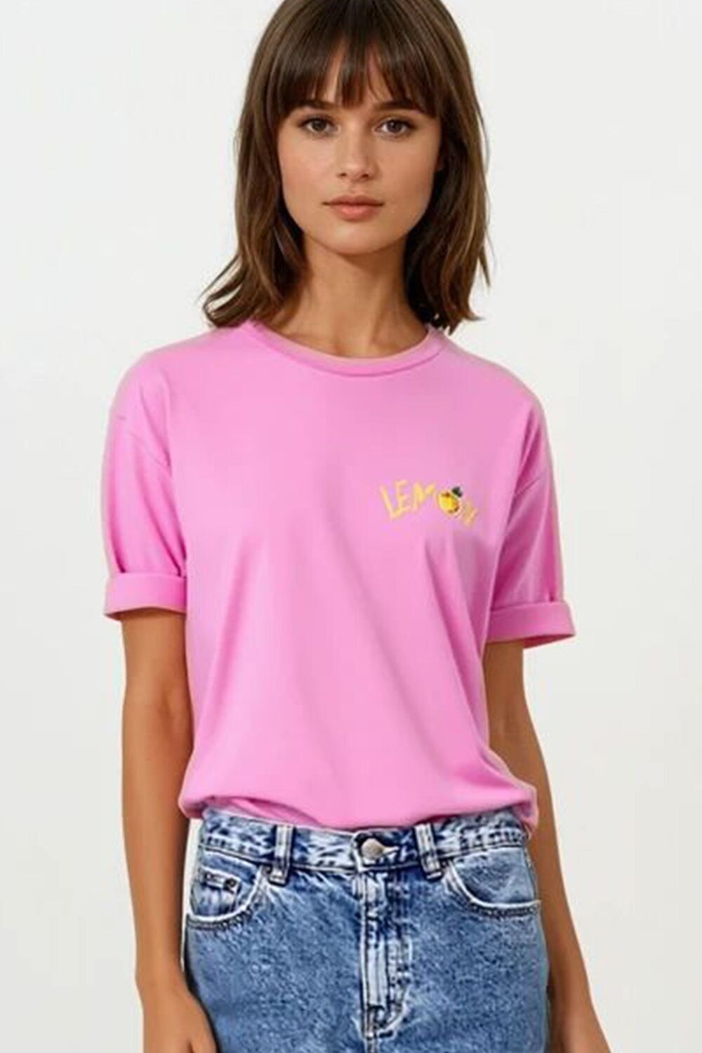 T-shirt rosa Made in Italy con grafica Limone