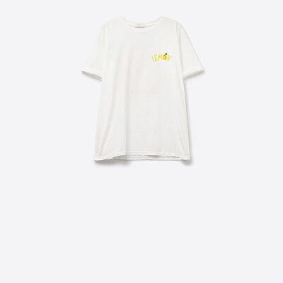 Camiseta blanca con gráfico de limón, fabricada en Italia.