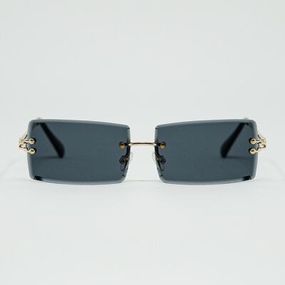 Gold Thin Rimless Square Sunglasses With Black Lenses