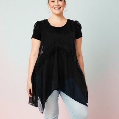 Plus size top + undershirt set (A113&BLACK)