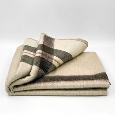 Tahuaico - Baby Alpaca Wool Throw Blanket / Sofa Cover - Queen 95" x 65" - Golden Pearl Striped Pattern
