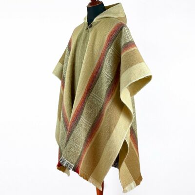 Zhimbrug - Lightweight Baby Alpaca Wool Hooded Poncho - Camel Beige - unisex