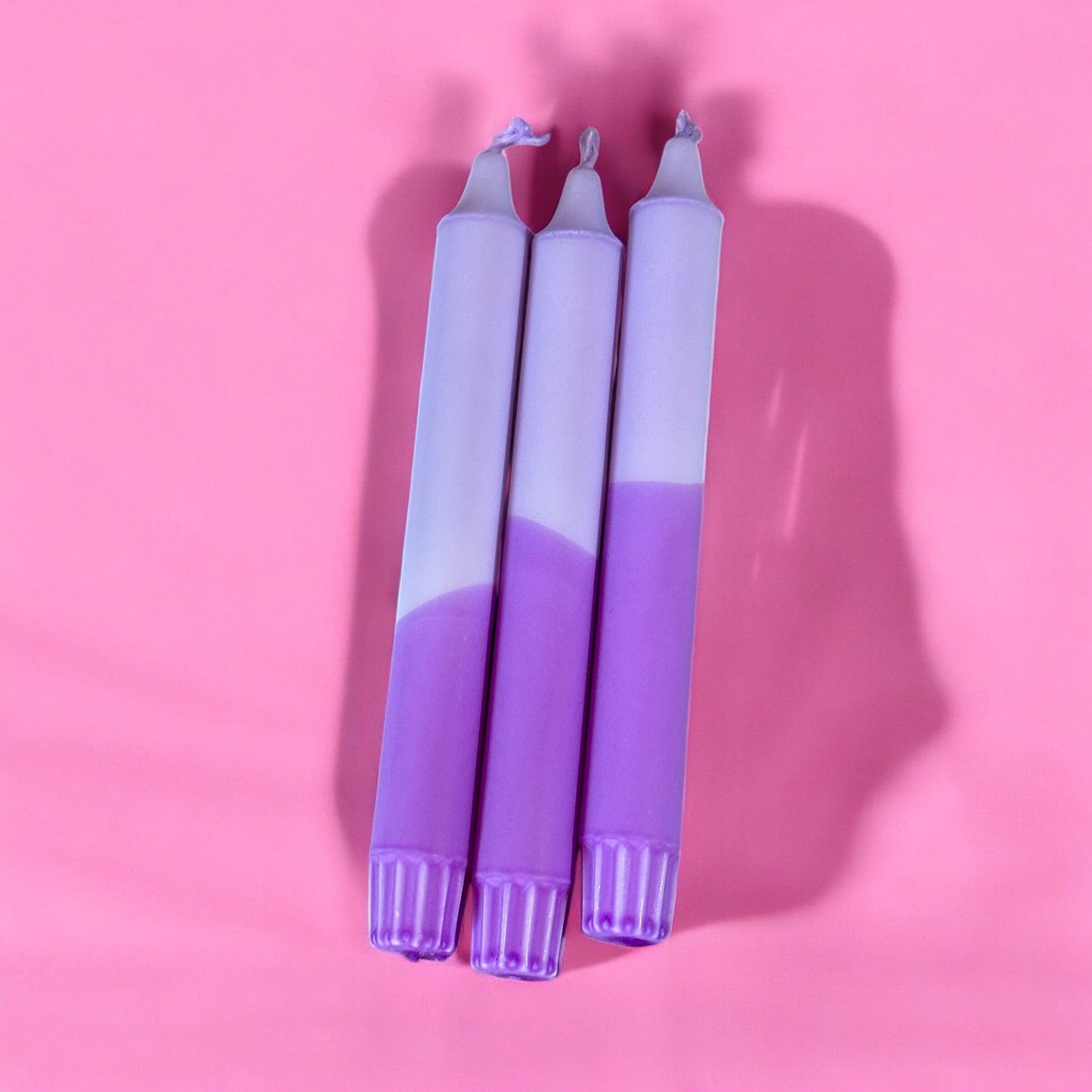 Lavender Haze Stearin Candles – Handcrafted Two-Tone Purple Taper Candles – Dreamy Pastel Decor – Available in 3, 5, 10, 15 or 20-Pack