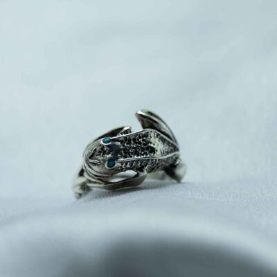 Turquoise silver frog ring - vintage frog ring - vintage animal ring - amphibian ring - toad ring - fancy ring