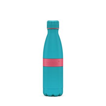 Gourde TWEE + 500ml rouge framboise / turquoise en acier inoxydable, revêtement en poudre, PP, silicone