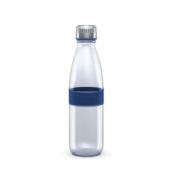 Gourde DREE 650ml verre borosilicaté bleu nuit, PP, acier inoxydable, silicone, néoprène