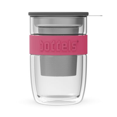 Bécher en verre SEEV 380ml en verre borosilicaté rouge framboise, céramique, inox, silicone