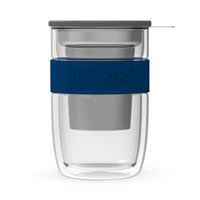 Taza de vidrio SEEV 380ml azul noche vidrio borosilicato, cerámica, acero inoxidable, silicona