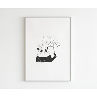 Poster - Panda lined rain - A2 (42.0 x 59.4 cm)