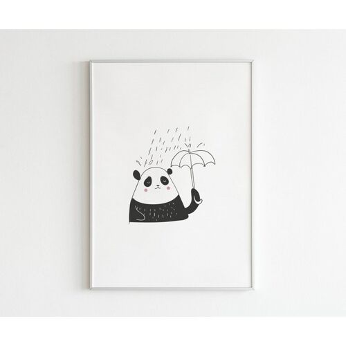 Poster -  Panda lined regen - Vierkant (20 x 20 cm)