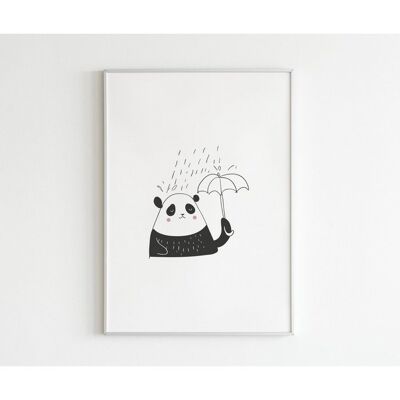 Affiche - Panda doublé pluie - Carré (20 x 20 cm)