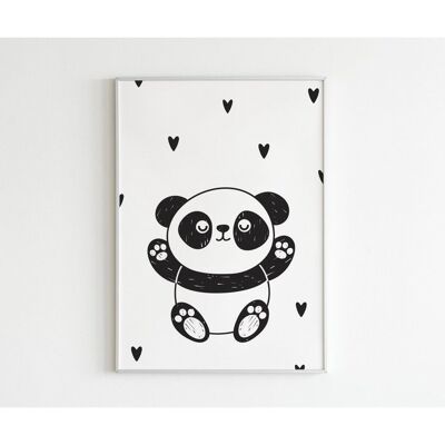 Poster -  Panda zwart wit - A2 (42,0 x 59,4 cm)