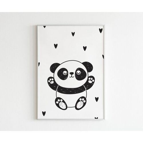Poster -  Panda zwart wit - A5 (21 x 14,8 cm)