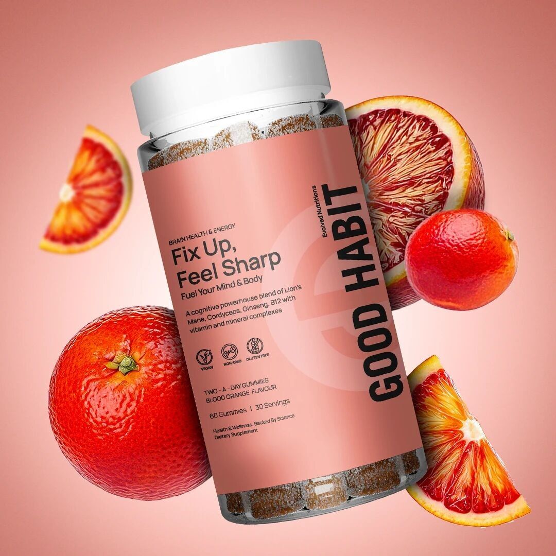 Gomitas de melena de león y cordyceps para un bienestar óptimo | 60 unidades veganas con sabor a naranja sanguina