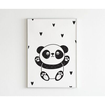 Póster - Panda blanco y negro - A3 (29,7 x 42,0 cm)