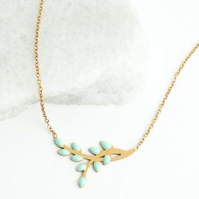 Collier Feuille d'espoir partagé en menthe