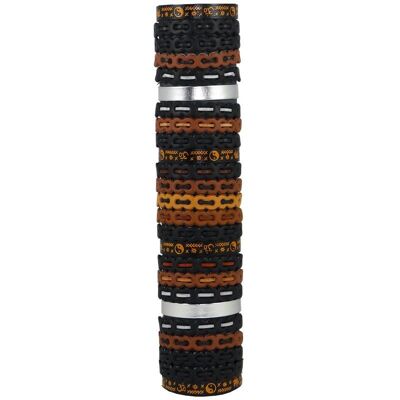 Pulseras hecha a mano fabricadas en polipiel lisas y serigrafías con simbología oriental colores marrones y negros