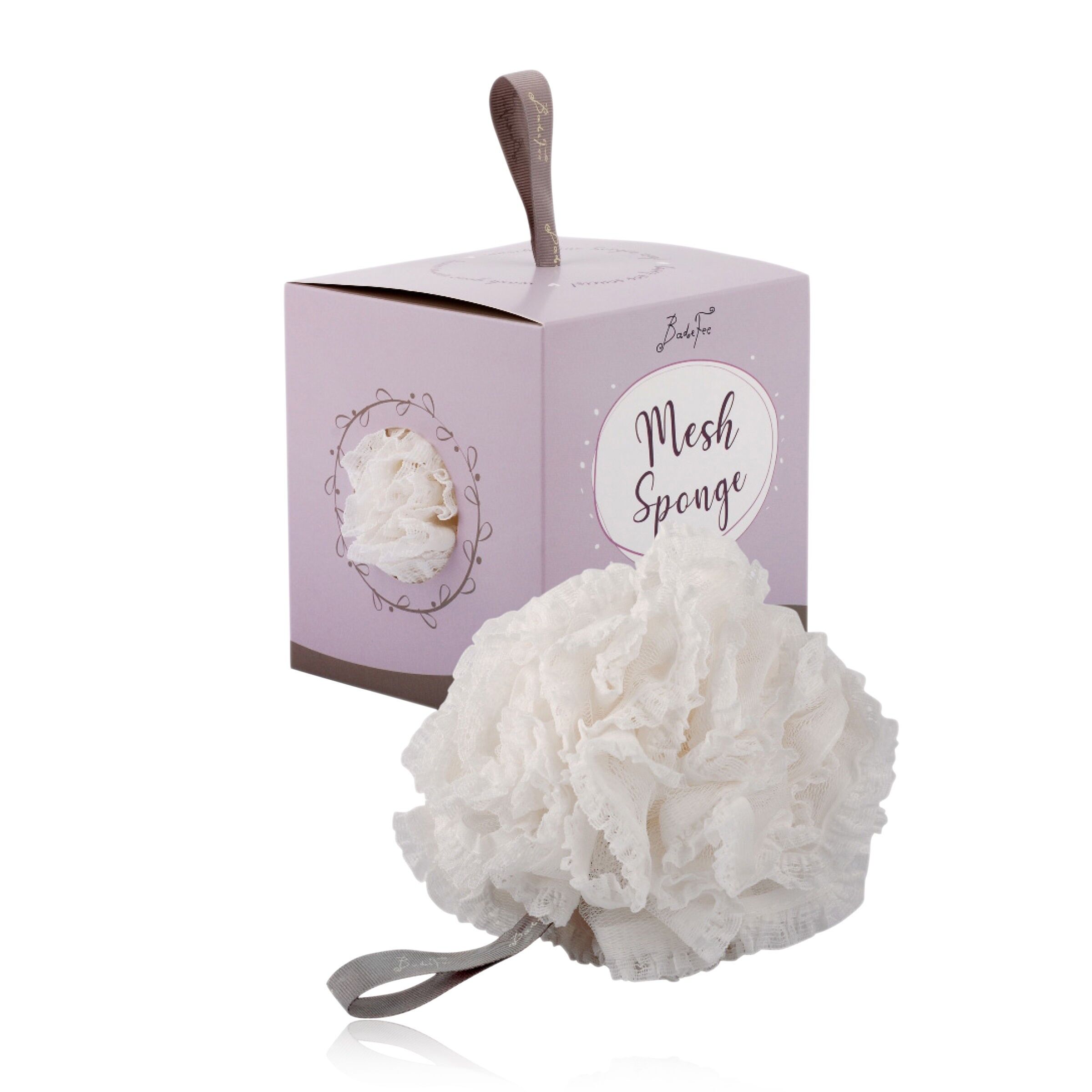 Fluffy bath sponge white in gift box - net sponge