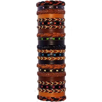 Bracelets marron et noir en cuir synthétique fait main dans les couleurs marron et noir