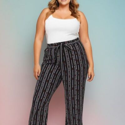 Plus size black printed pants (B231&NOIR)