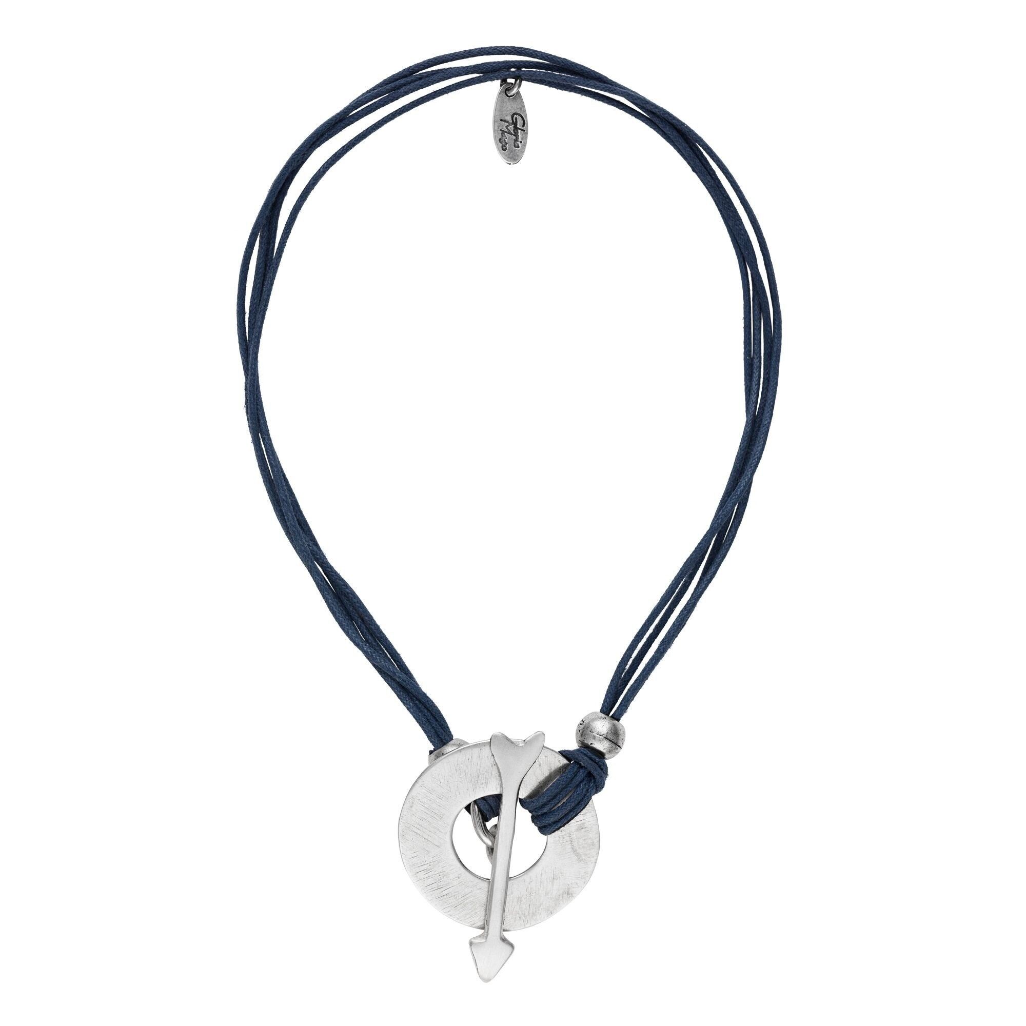 Versilberte Halskette mit blauem Kordel-Rundverschluss