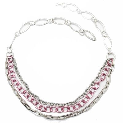 Cinturón Gloria Mago cadena rosa y plata triple "Rock-color" rosa mate ajustable largo 105