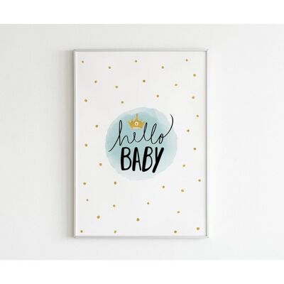 Poster Hello Baby (blauw) - Vierkant (20 x 20 cm)