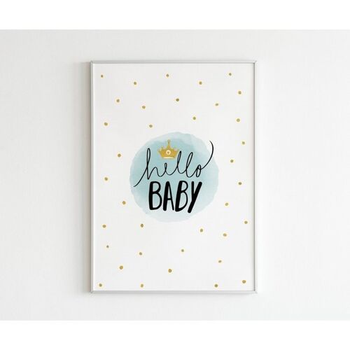 Poster Hello Baby (blauw) - A4 (29,7 x 21)