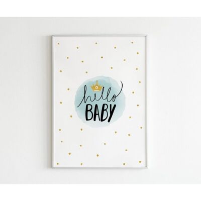 Poster Hello Baby (blu) - A4 (29,7 x 21)