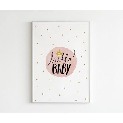 Poster Hallo Baby (rosa) - A5 (21 x 14,8 cm)