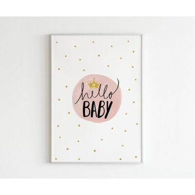 Poster Hello Baby (roze) - A5 (21 x 14,8 cm)