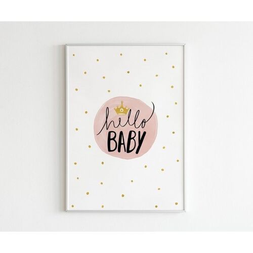 Poster Hello Baby (roze) - A3 (29,7 x 42,0 cm)