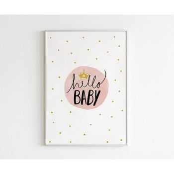 Affiche Hello Baby (rose) - A3 (29,7 x 42,0 cm) 1