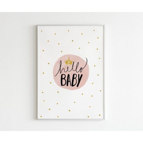 Poster Hello Baby (roze) - A4 (29,7 x 21)
