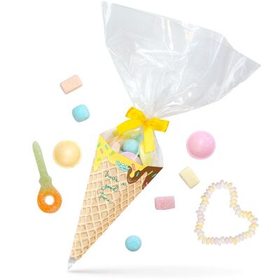 Cône de glace au sucre, mélange de bonbons colorés végétaliens