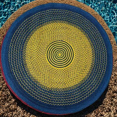 Tapis en raphia jaune et bleu – 200 cm