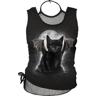 BAT CAT - Top in rete 2in1 con cravatta e collo nero